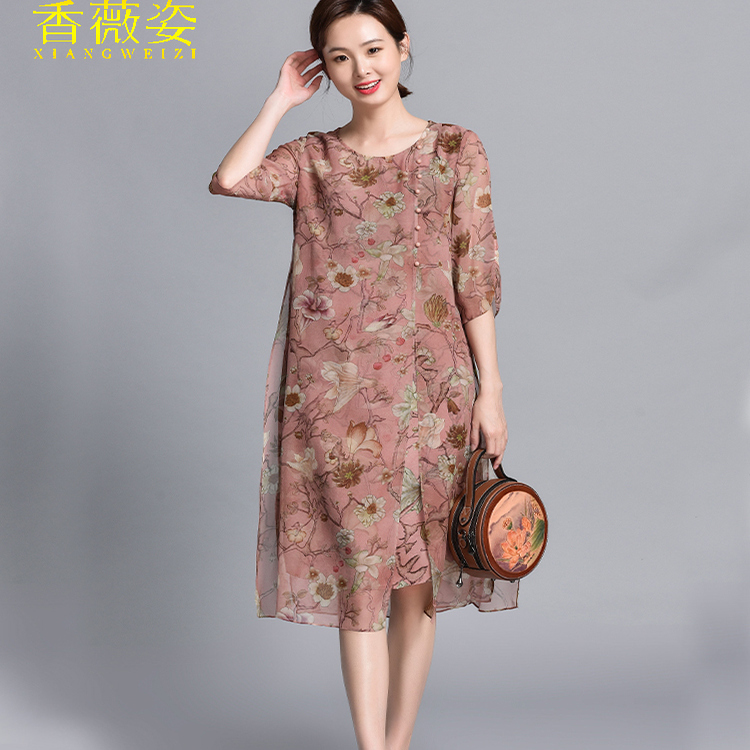 真丝连衣裙桑蚕丝中式香薇姿夏季