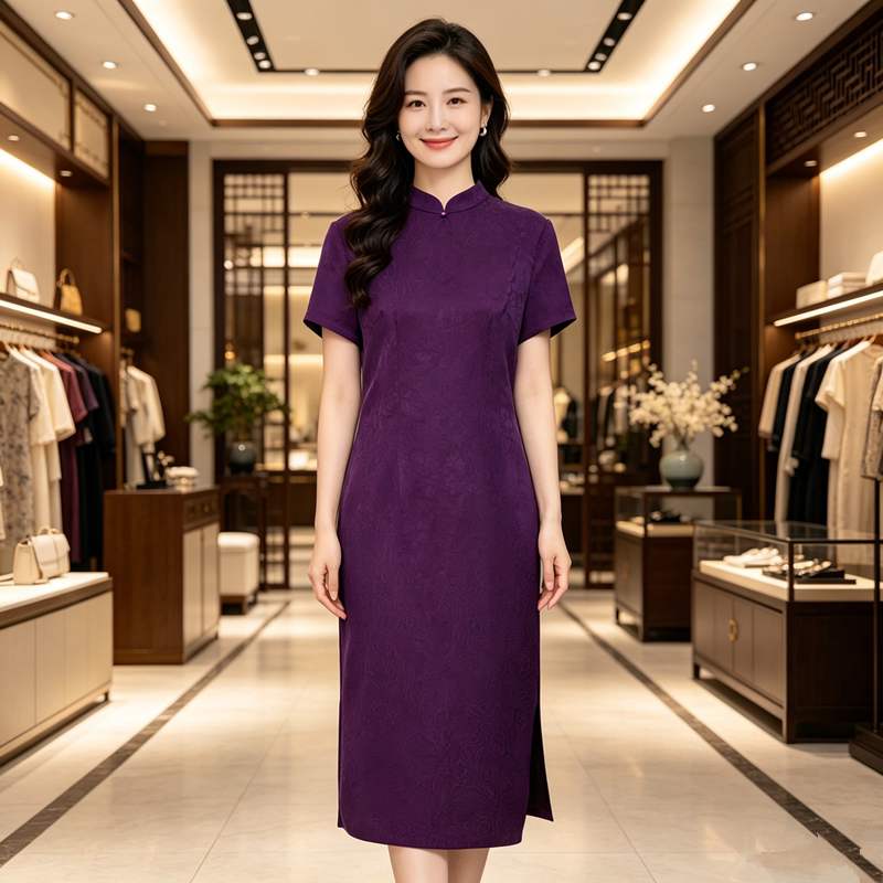 桑蚕丝香云纱连衣裙女夏优雅气质订婚礼服妈妈婚宴服真丝改良旗袍