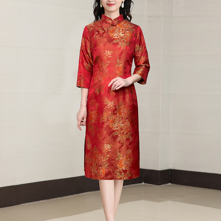 香薇姿新款早秋红色妈妈婚宴礼服