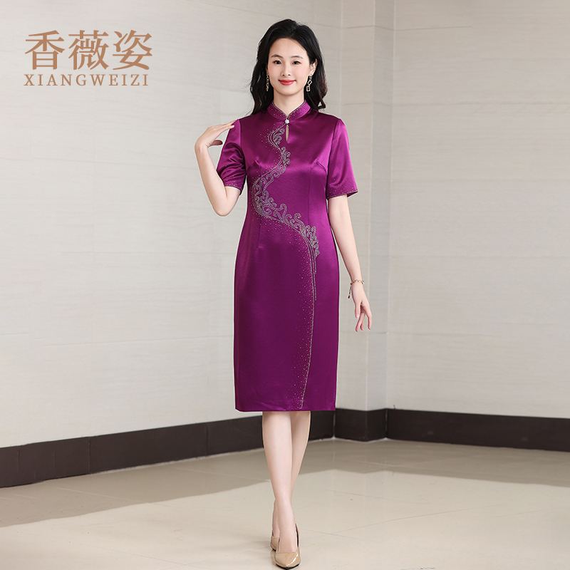 夏季喜婆婆婚宴装2025新款妈妈旗袍新中式订婚礼服红色连衣裙女夏