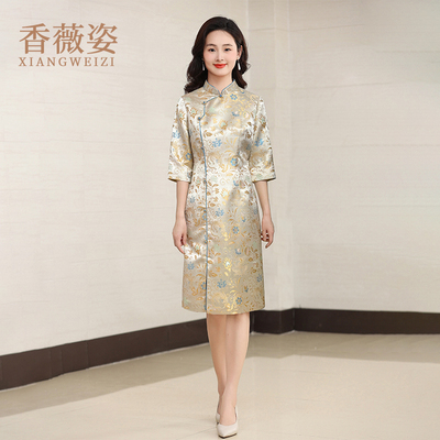 香薇姿复古中式简约印花旗袍