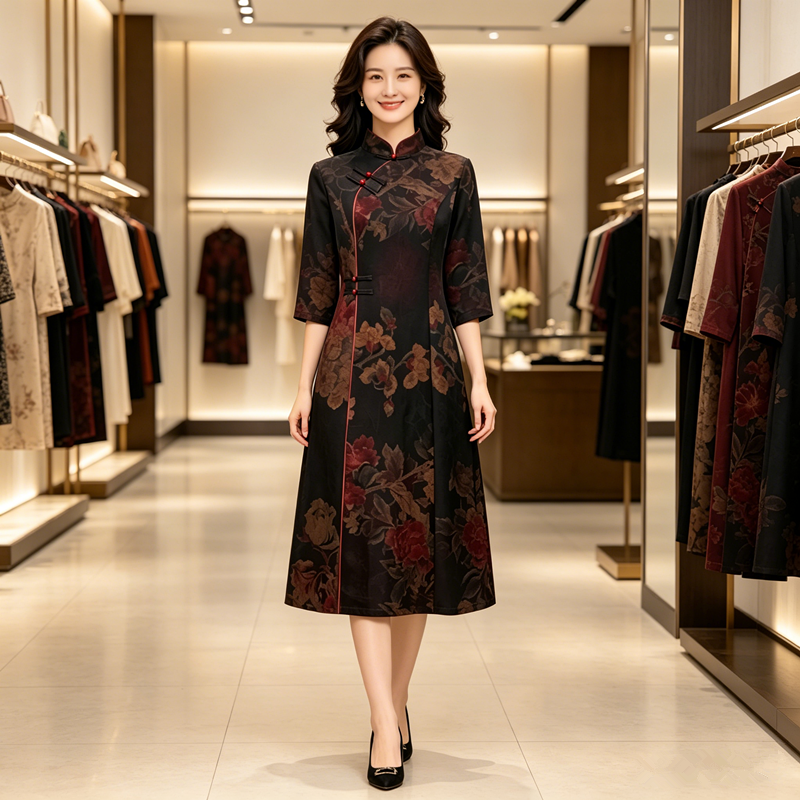 初夏真丝香云纱改良旗袍连衣裙女2026春夏妈妈轻奢高档桑蚕丝裙子