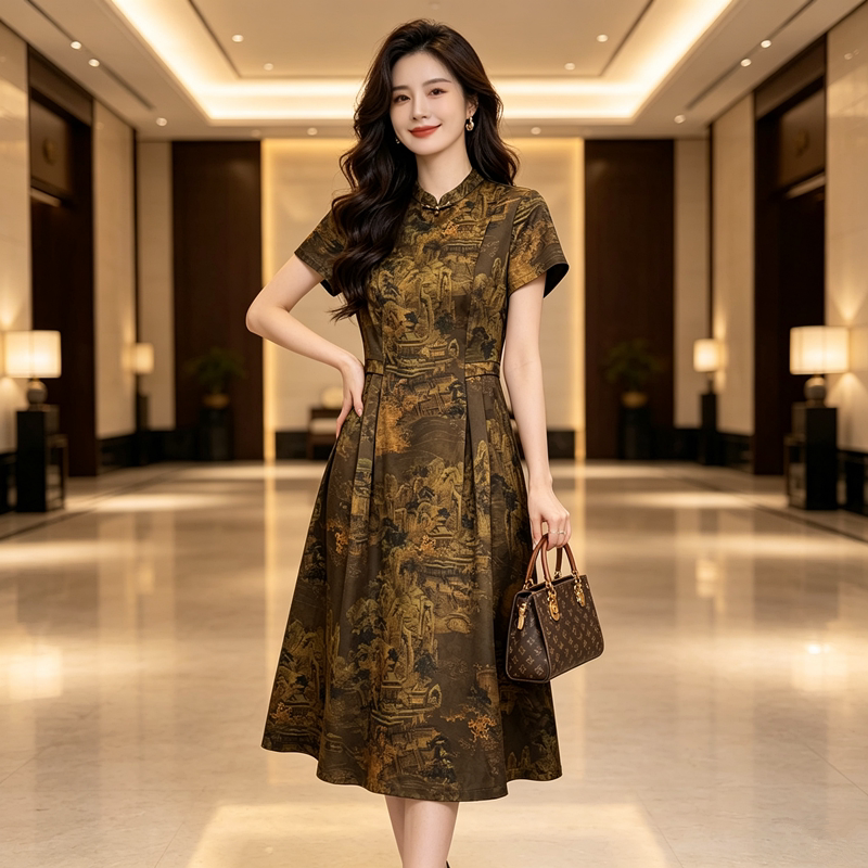 香薇姿桑蚕丝香云纱显瘦连衣裙