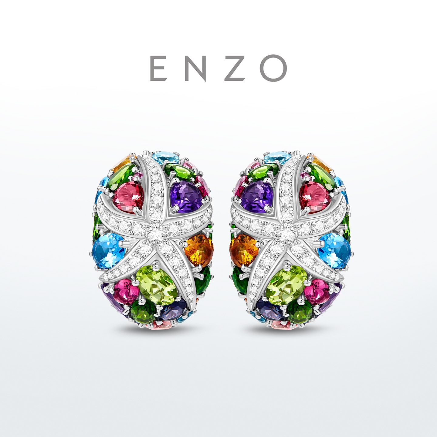 ENZO18K金多彩宝石钻石耳钉