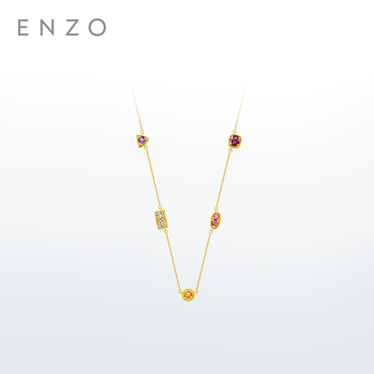 新款ENZO 18K金多彩宝石项链几何简约叠戴女送礼物