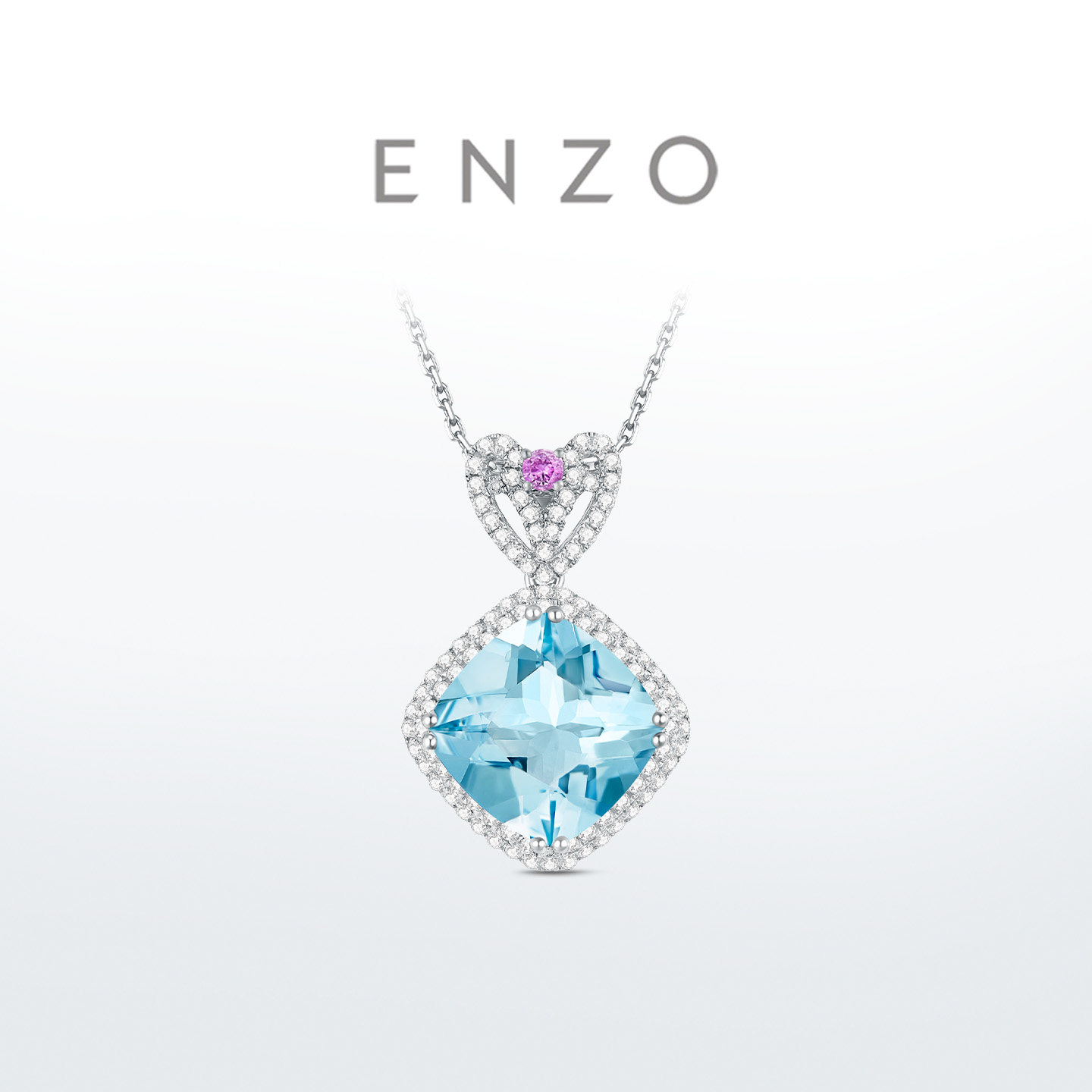 ENZO 轻奢典雅 18K金海蓝宝石钻石吊坠女 EZV6030