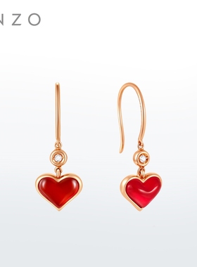 ENZO 18K金红玉髓钻石耳环爱心耳饰 EZV8491新春礼物