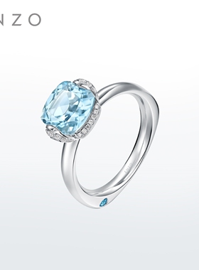 ENZO VAVA 18K金清新蓝果冻方糖海蓝宝石戒指女EZV9019新春礼物