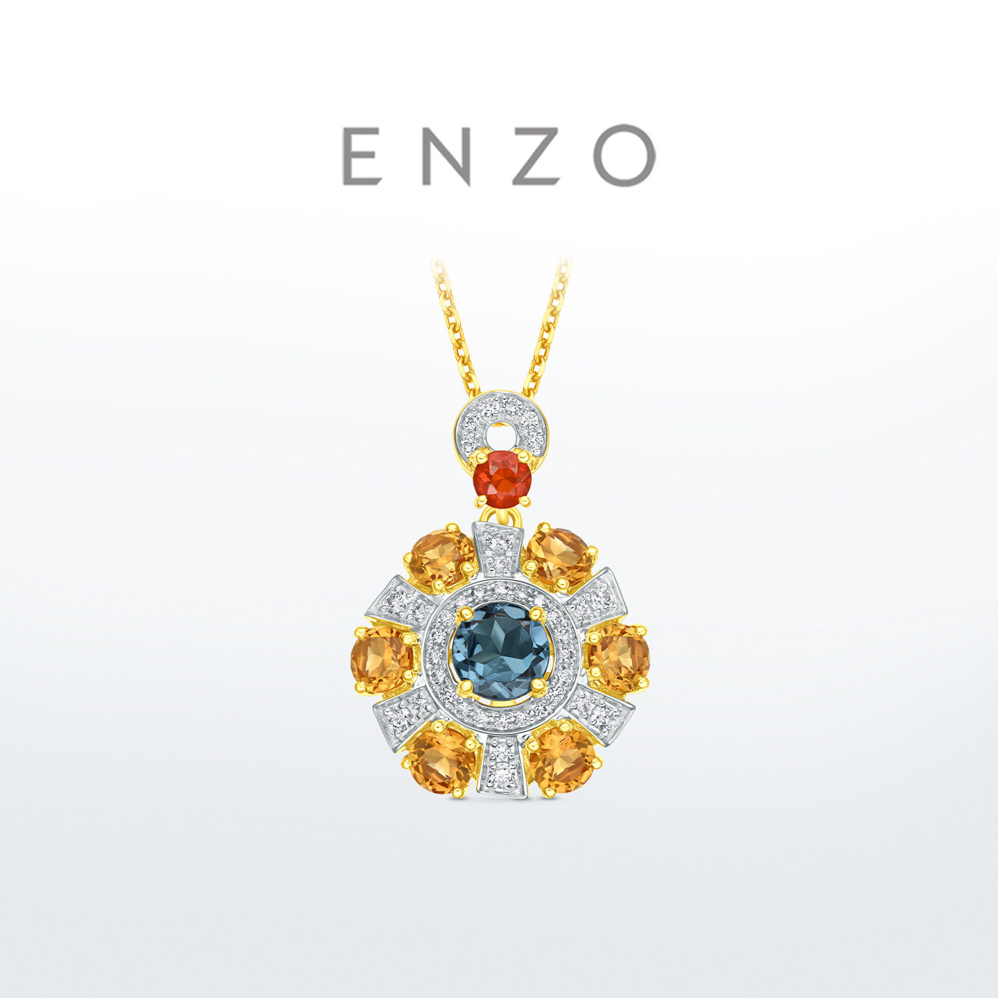 ENZO太阳花18K金多彩宝石钻石吊坠女EZV6301