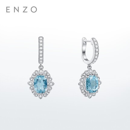 【1月28日调价】ENZO 18K金海蓝宝石钻石耳环女 EZV7584新年礼物