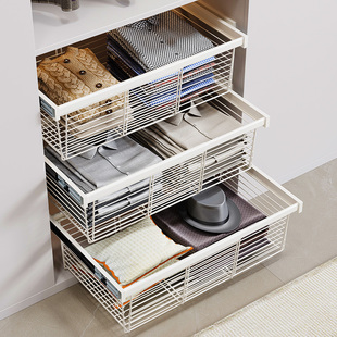 衣柜拉篮抽屉式 架滑轨 伸缩带滑轨收纳改造分层内部衣橱帽间抽拉裤