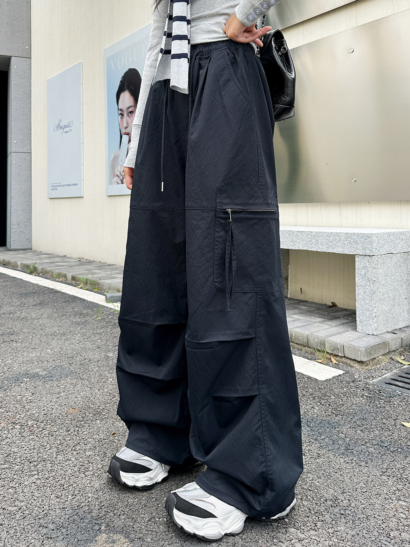 少女秋冬季加绒加厚工装休闲裤2025新款大童高初中学生宽松阔腿裤