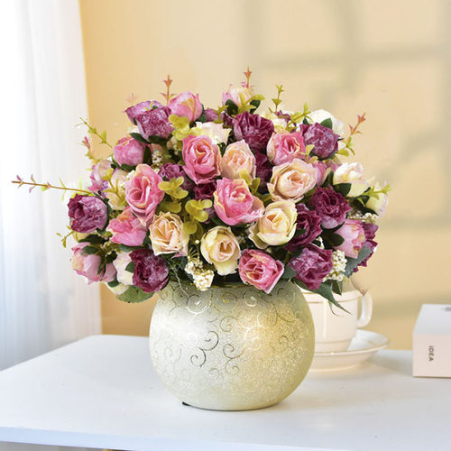 欧式塑料室内盆栽茶几仿真花艺