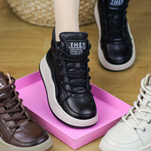 厚底百搭运动短靴 纯牛皮高帮休闲鞋 头层牛皮舒适马丁靴女春季 新款