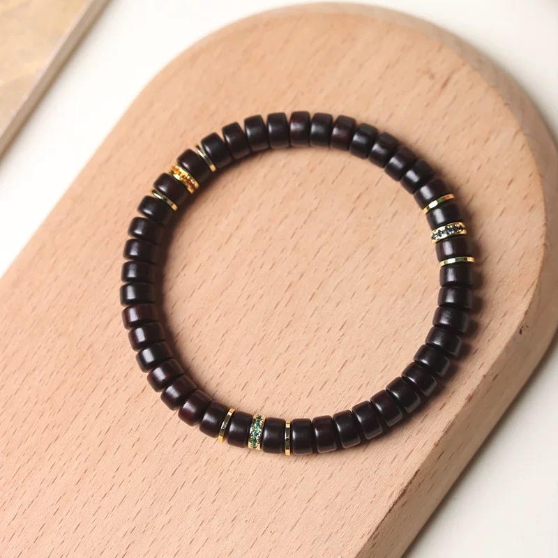 小叶紫檀药片珠红绿蓝款单圈文玩手串男女士盘玩佛珠手串