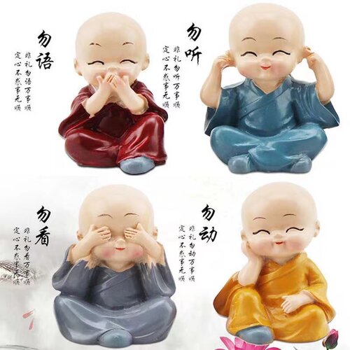 中式禅意四不小和尚博古架茶台桌面装饰茶宠小沙弥