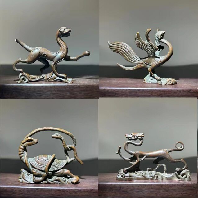中式古典金属四大瑞兽文镇古代四大神兽龙龟解豸貔貅青龙玄武朱雀