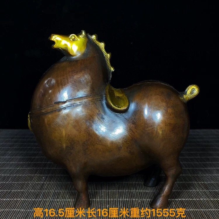 纯铜鎏金唐马战马生肖马客厅招财摆件创意中式办公室玄关桌面摆件