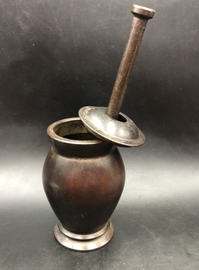 古玩杂项 药碾子 捣蒜泥罐子小号家居工艺摆件 铜器