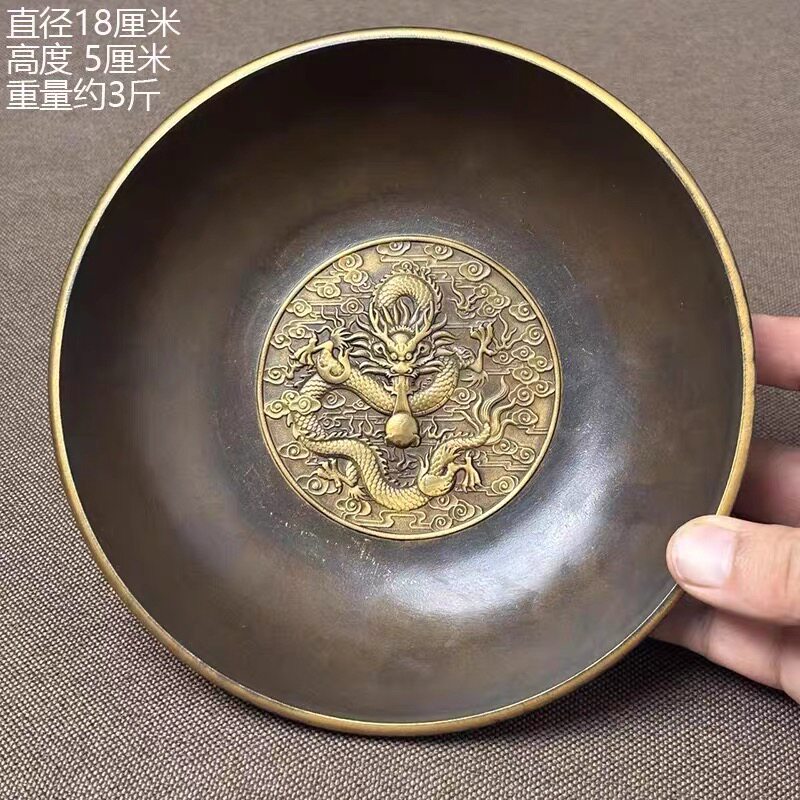 古董文玩纯铜风磨铜大号铜碗铜盘桌面摆件佛音碗铜茶海摆件老物件