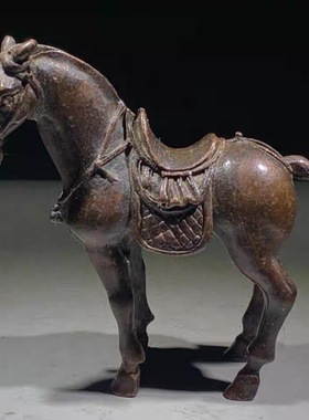 古玩铜器收藏仿古实心铜小唐马摆件骏马带马鞍马驹小铜马把件唐马