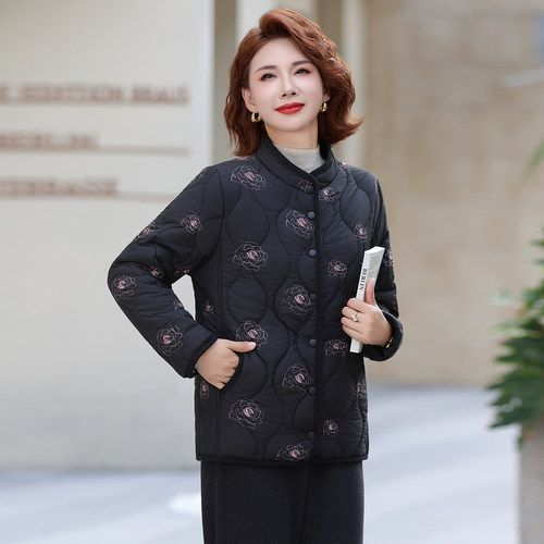 妈妈装秋冬季时尚洋气中式绣花棉服中老年女棉衣棉袄立领棉服外套