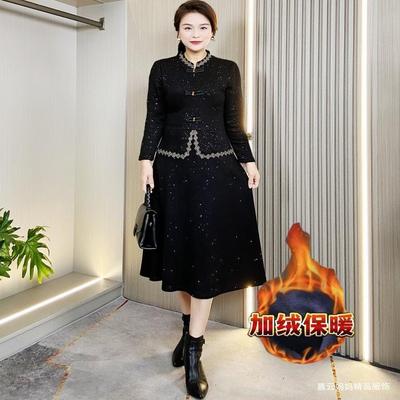 连衣裙显瘦假两件盘扣加绒时尚