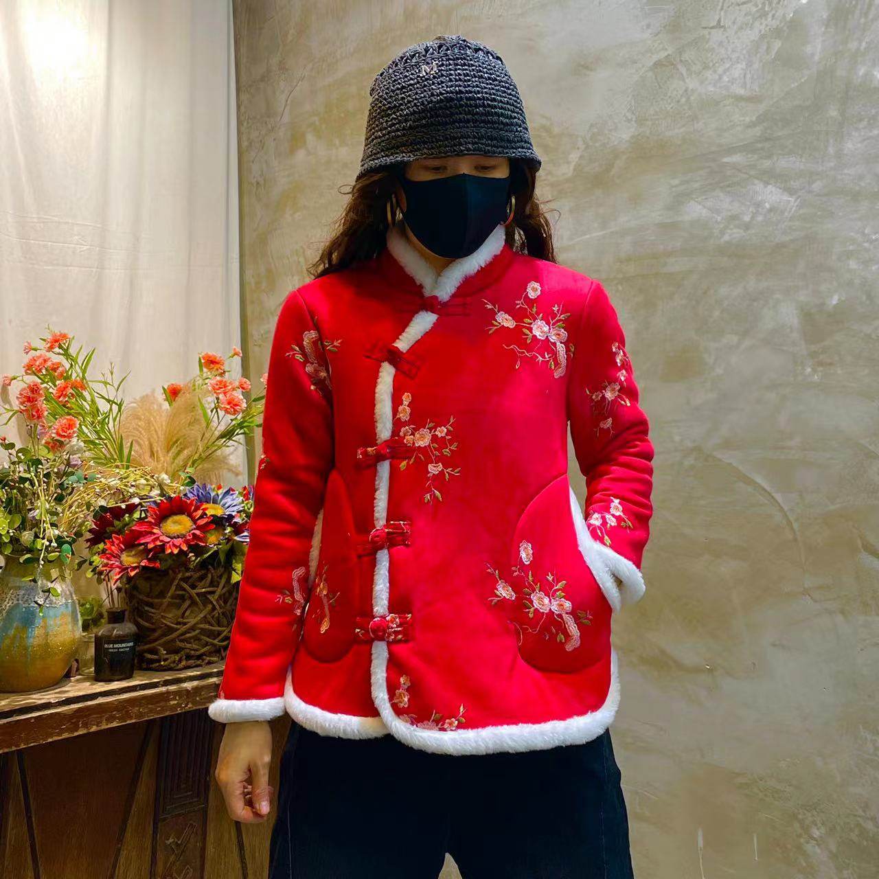 妈妈保暖加绒国风中式冬季加厚棉衣新款棉袄时尚中年女棉服外套