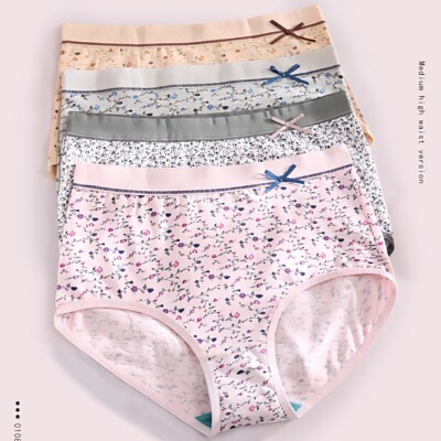 1条装纯棉透气弹力棉印花中高腰