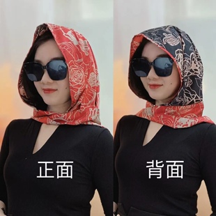 双面花萝丝巾帽时尚百搭丝巾围巾防晒遮阳包头巾春夏户外旅游拍照