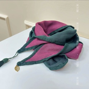 一叶知秋文艺款棉麻双面小围巾吊坠秋冬国风舒适小围脖米兰家同款