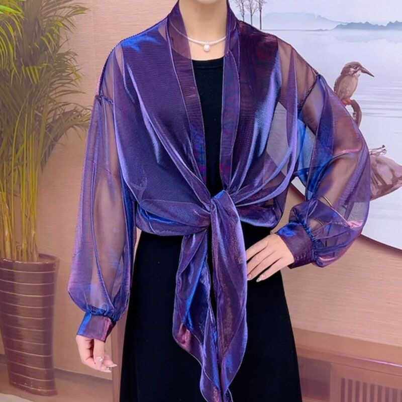 2024新款外套薄款夏天配吊带裙子外搭渐变色小披肩防晒衣女百搭图片
