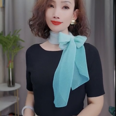 渐变压皱长款飘带彩虹丝巾百搭夏季时尚轻薄气质多功能围巾爱美丽