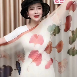 春夏新款女士丝巾薄款优柔纱披肩夏季海滩巾防晒大丝巾超薄银杏叶
