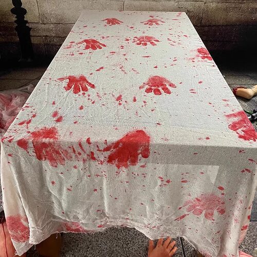 万圣节带血桌布场景装饰道具鬼屋布置密室逃脱带血纱布绷麻布用品