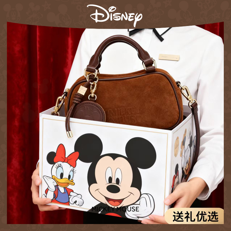 迪士尼轻奢小众高级手提麂皮包包女式2025新款复古通勤单肩斜跨包