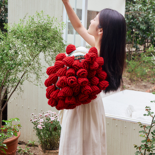 创意手工花朵大红玫瑰花花束毯子毛毯编织成品送人花毯披肩沙发毯