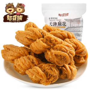 【憨豆熊_独立小包装天津麻花160g】传统糕点心香酥零食小吃