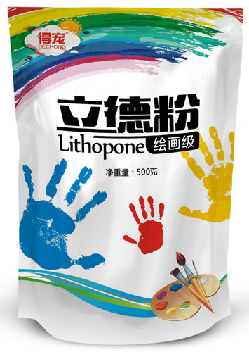 得宠牌立德粉选自全国优质矿区纯天然为原料，经先进生产设备精制而成，本产品具有良好的着色力和遮盖力、耐侯性好、耐碱性和流动性很稳定。呈白色粉末状，具有无毒无腐蚀等优点。适用于画布刮底，绘画勾边，粉笔、蜡笔、墙体彩绘等。