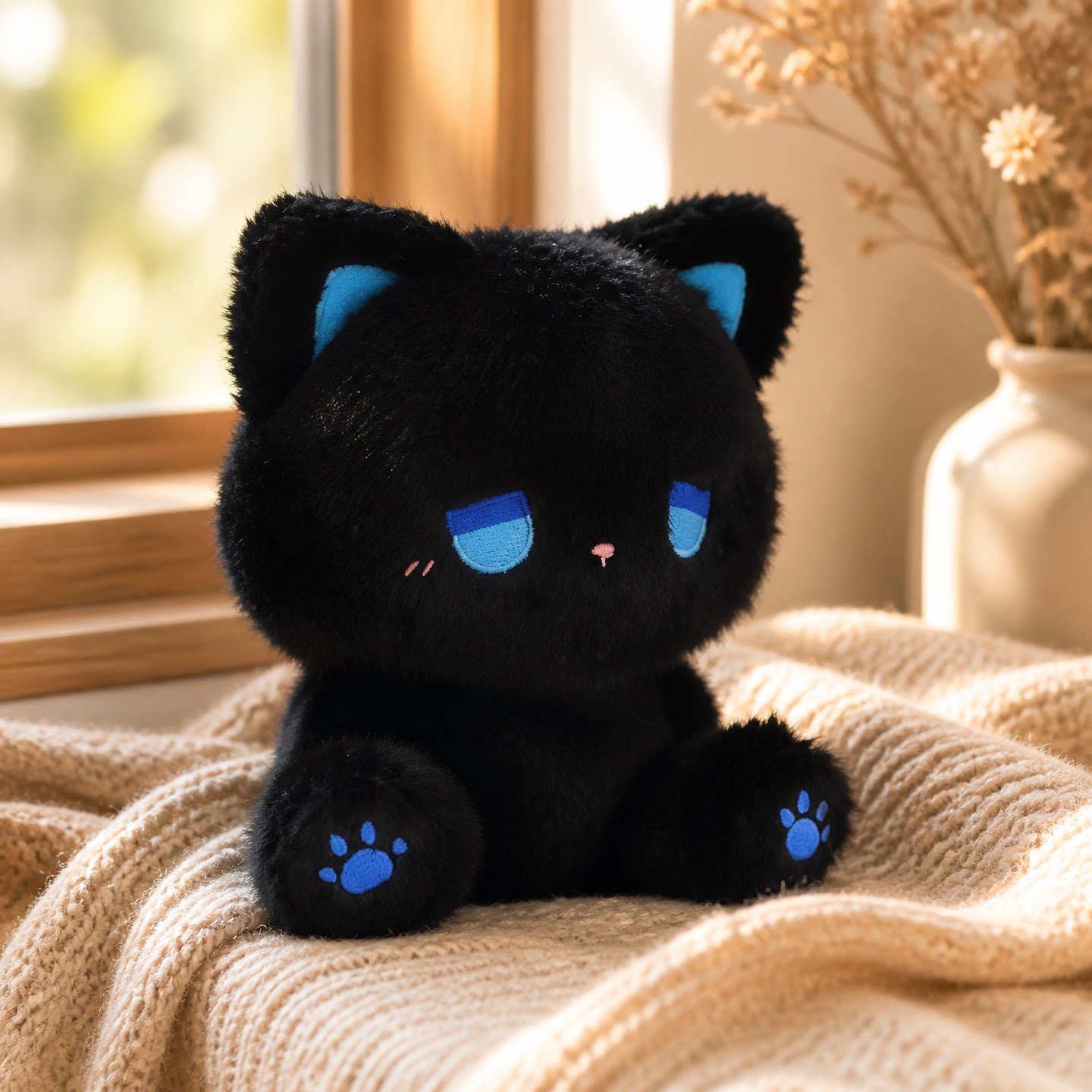 emo小猫毛绒玩偶挂件呆萌可爱异瞳黑猫公仔包包挂饰女生生日礼物