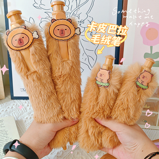 卡皮巴拉毛绒笔按压式超大笔巨无霸圆珠笔可爱中性笔高颜值状元笔