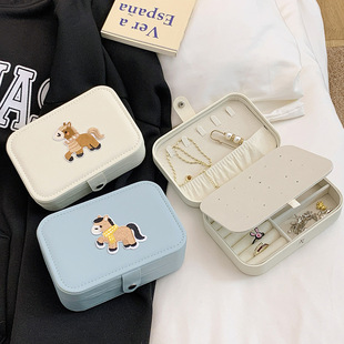 卡通马纹首饰盒旅行便携可折叠耳钉项链收纳盒小物件饰品整理盒