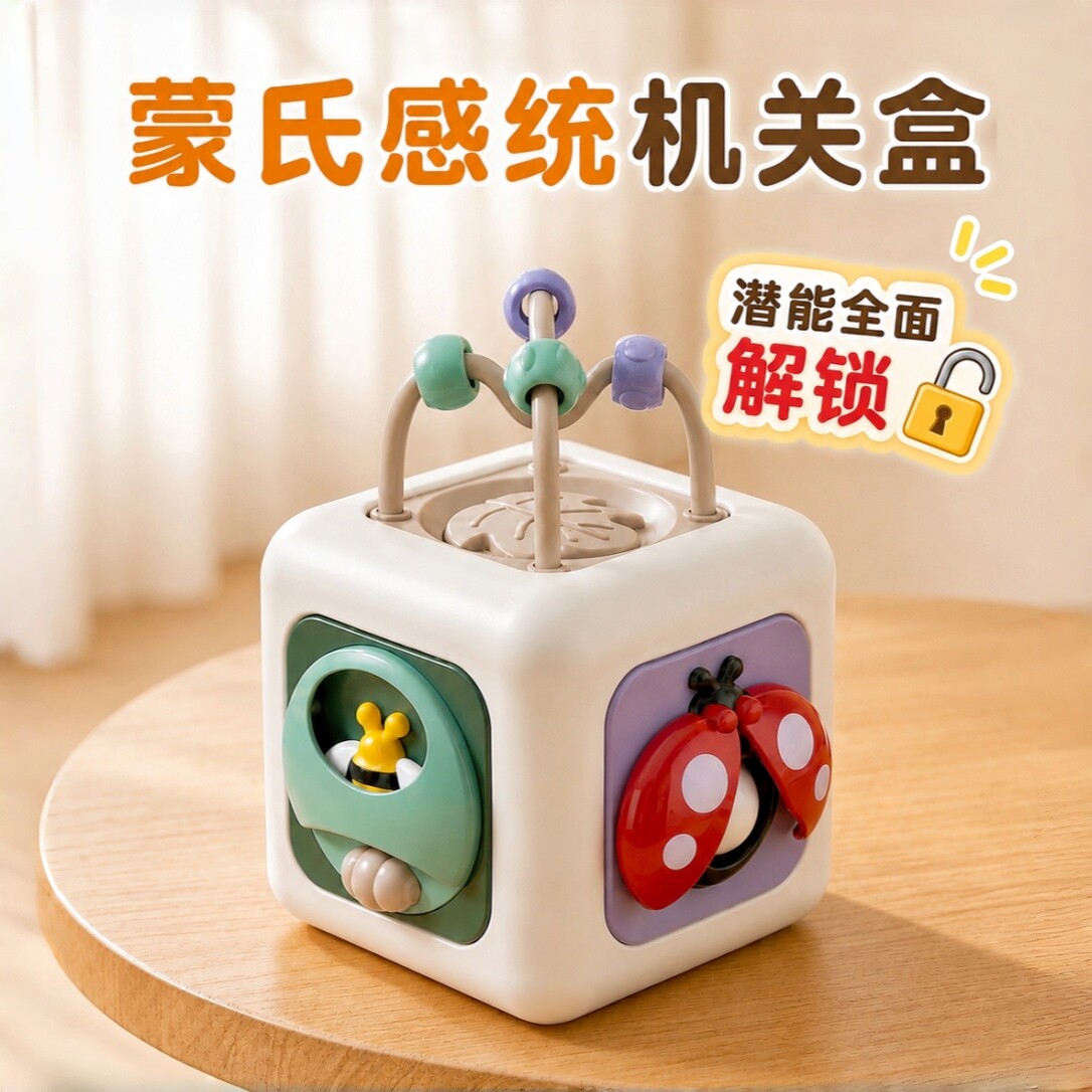 蒙氏早教六面体绕珠益智机关盒图片
