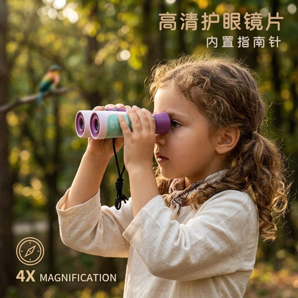 出口美国儿童双筒望远镜高清不伤眼男孩女孩户外探索自然便携玩具