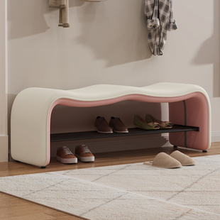 创意极窄换鞋凳门口家用高级感入户可坐鞋柜一体玄关试衣间沙发凳