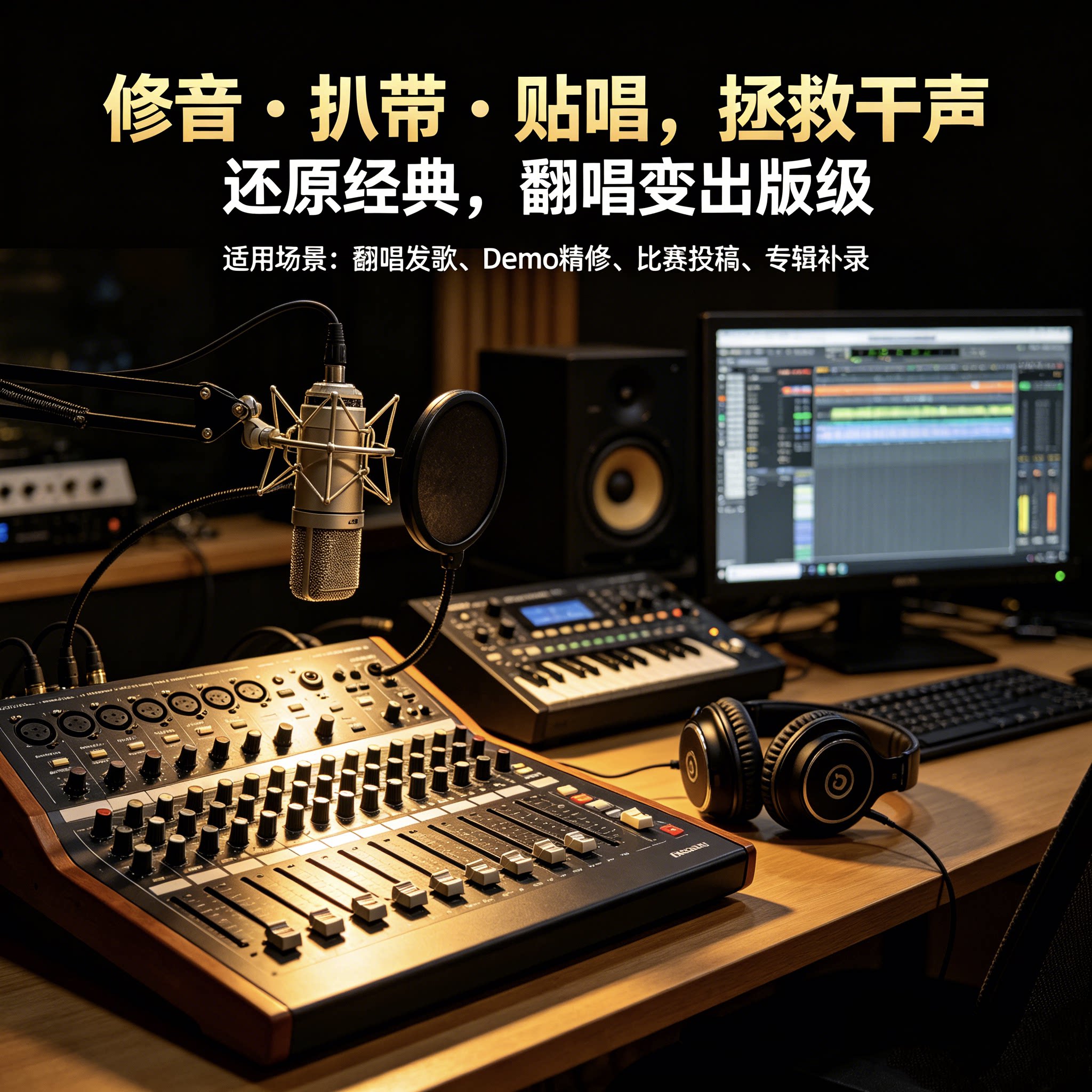 修音混音扒带扒谱歌曲音乐音准音频编曲后期制作唱歌贴唱降噪调音图片