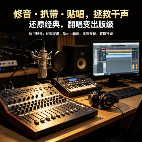 修音混音扒带扒谱歌曲音乐音准音频编曲后期制作唱歌贴唱降噪调音