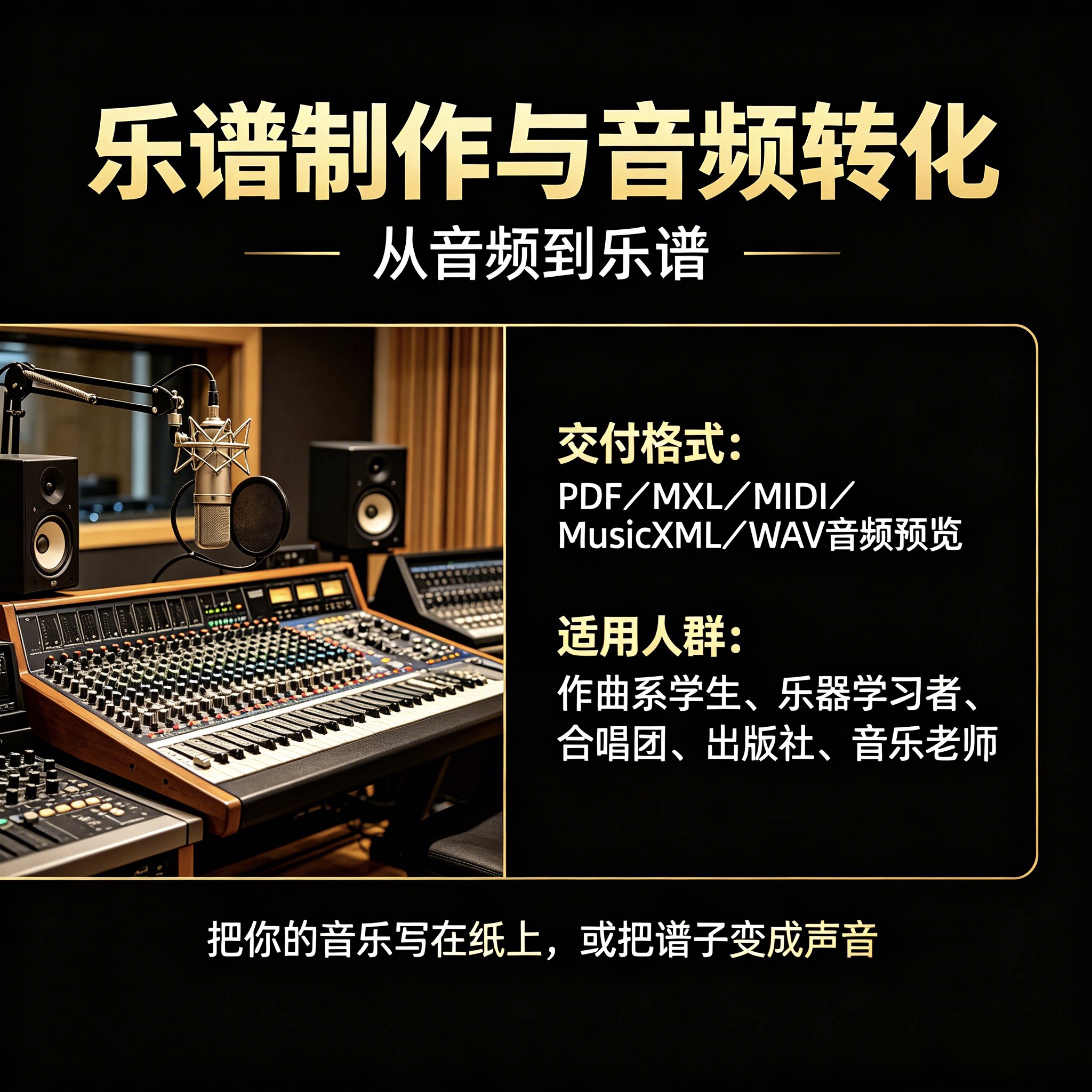 专业打谱制谱扒谱代做乐谱五线谱乐器编曲/作曲/配音