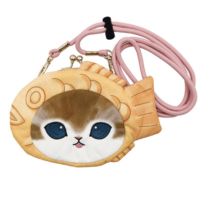 日系卡通萌趣鲨鱼猫毛绒金口包中学生斜挎夹子包小物化妆品收纳包