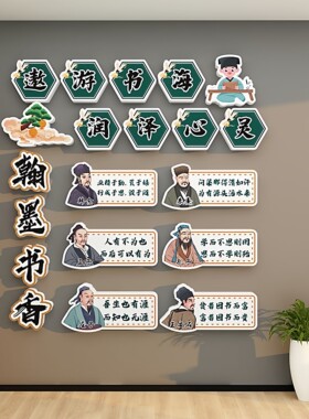图书角文化墙装饰贴花阅读区氛围布置国学经典墙贴幼儿园班级教室